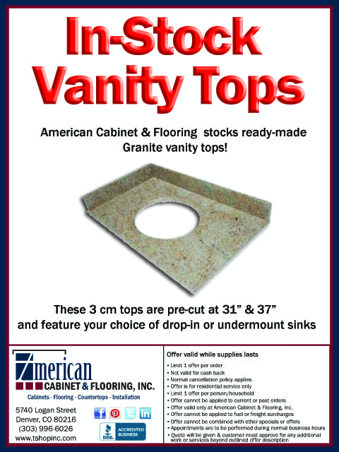 American Cabinet & Flooring stocks ready-made Granite Vanity Tops!