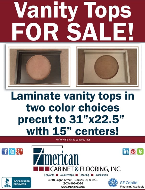 Laminate Vanity Tops FOR SALE! at American Cabinet & Flooring