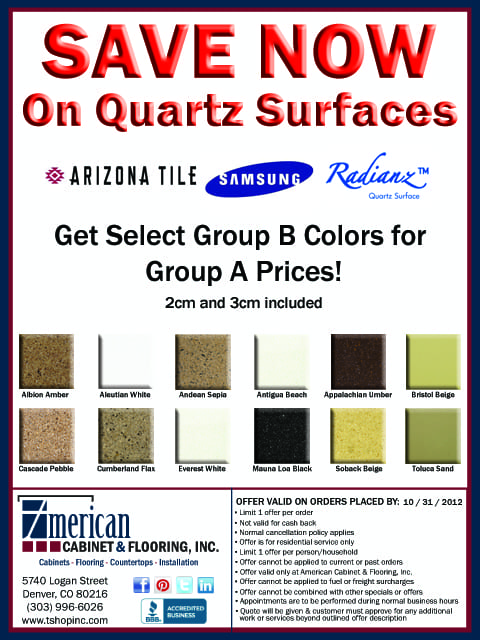 SAVE NOW on Samsung Radianz Quartz Surfaces from Arizona Tile 