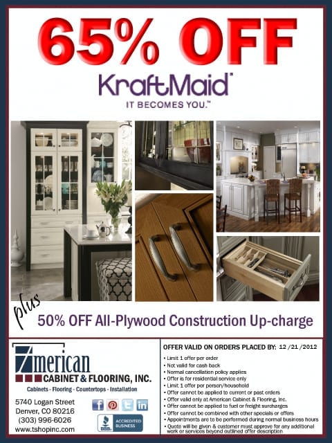65% OFF Kraftmaid Cabinets + 50% OFF All-Plywood Construction Up-Charge