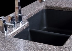 NEW! Karran black acryclic sink **exclusively** on display at American Cabinet & Flooring, Inc.