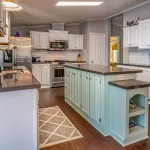Colorful Kitchen Island Mixing Cabinet Colors